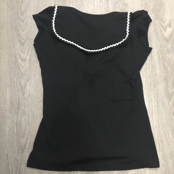 Rockabilly Ladies Extra Large Stretchy Black and White Sailor Top Vintage - Picture 3 of 3
